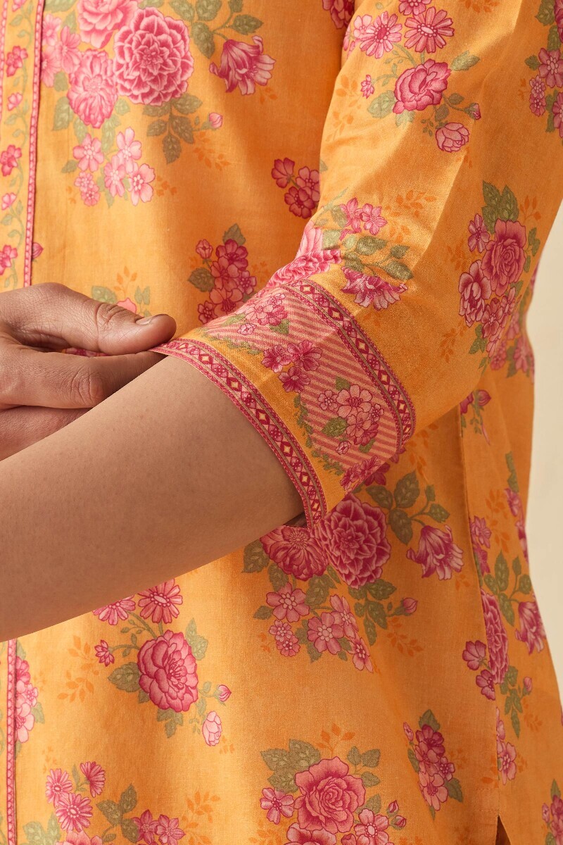 Mustard Printed Straight Cotton Kurta