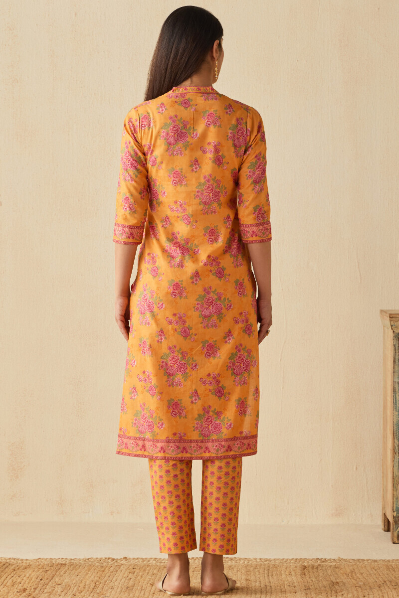 Mustard Printed Straight Cotton Kurta