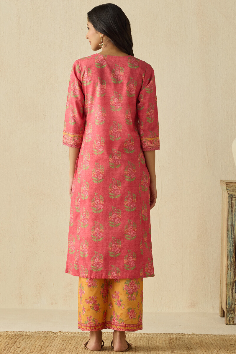 Pink Printed A-Line Cotton Kurta