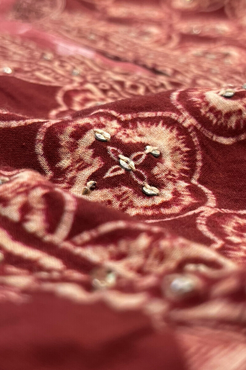 Maroon Printed Straight Cotton Kurta