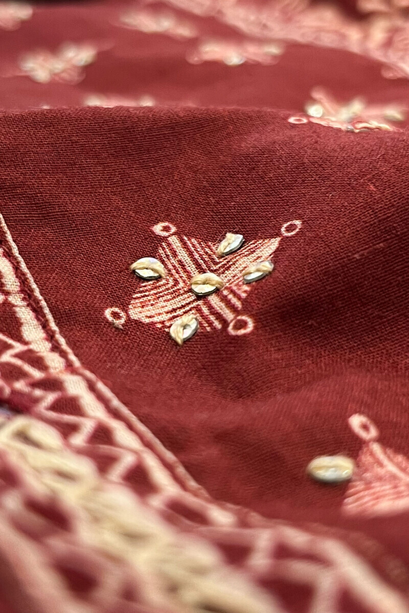 Maroon Printed A-Line Cotton Kurta