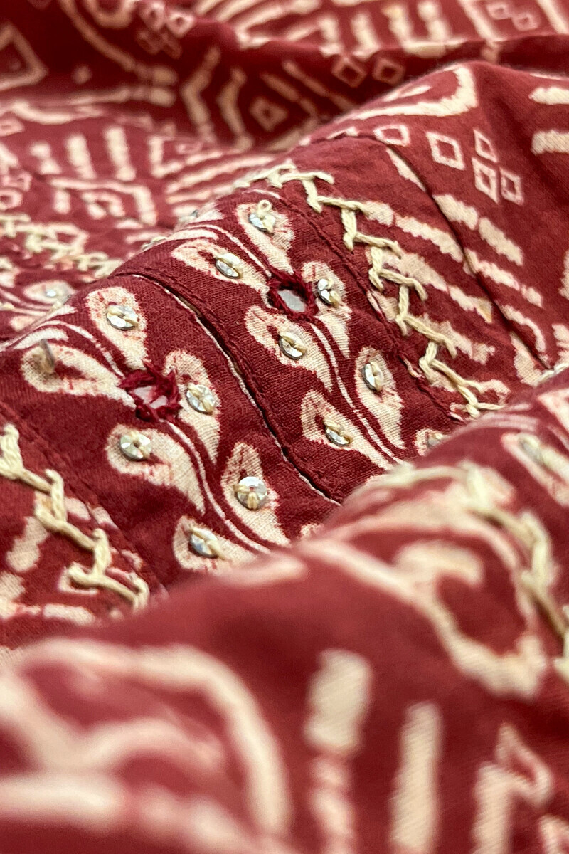 Maroon Printed Anarkali Cotton Kurta