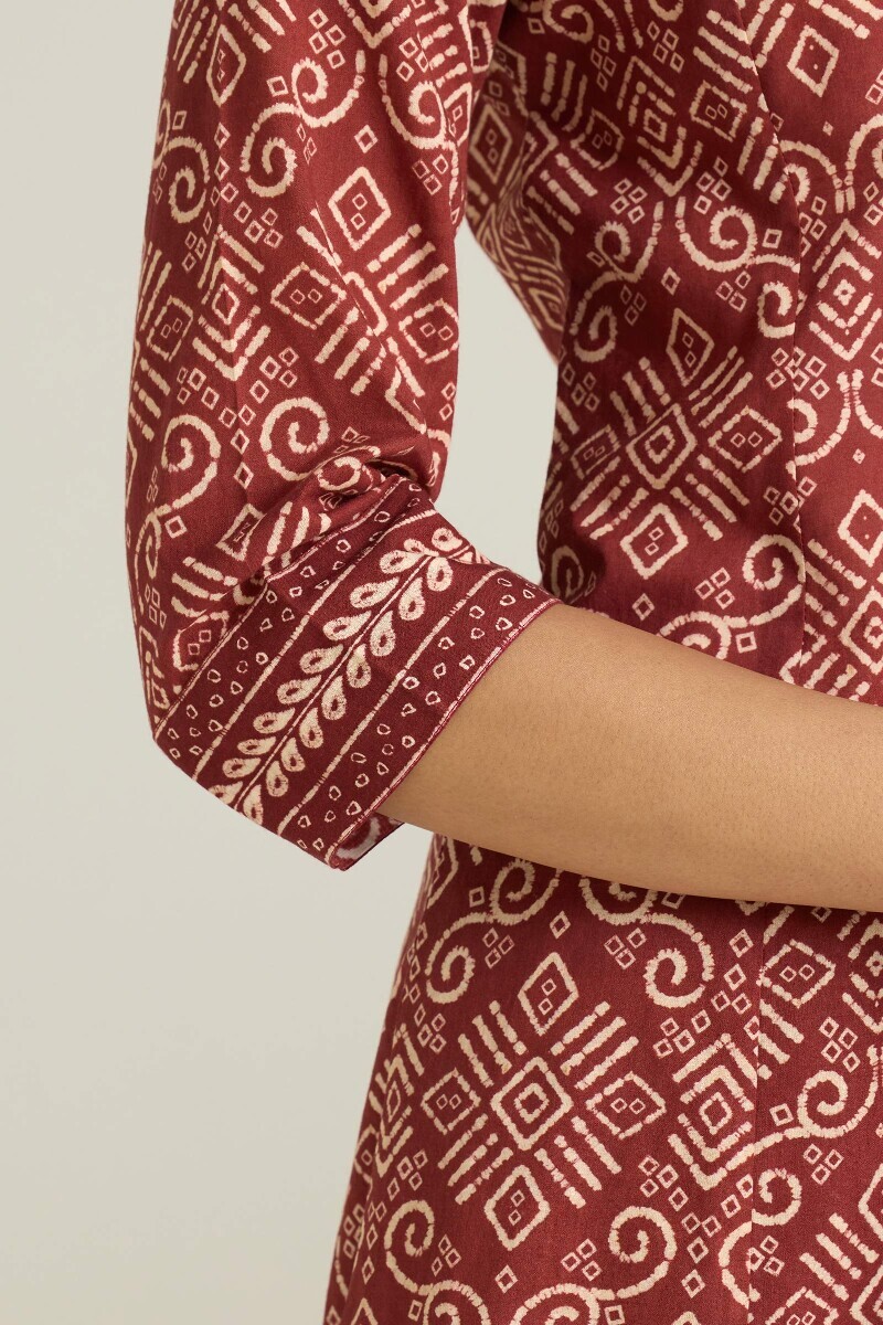 Maroon Printed Anarkali Cotton Kurta