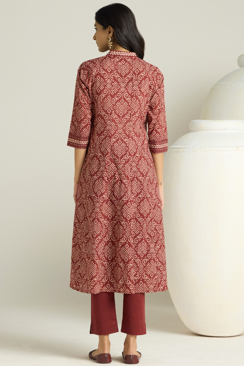 Maroon Printed Anarkali Cotton Kurta