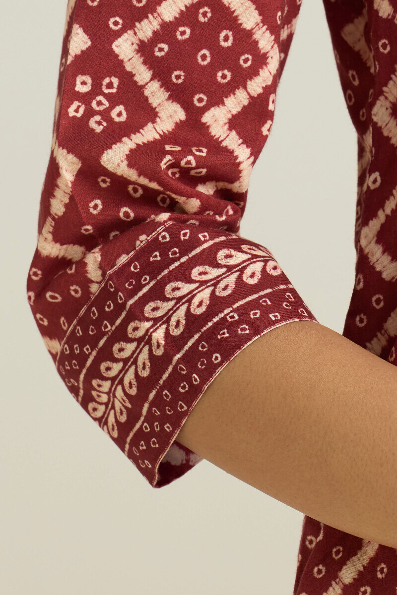 Maroon Printed Straight Cotton Kurta