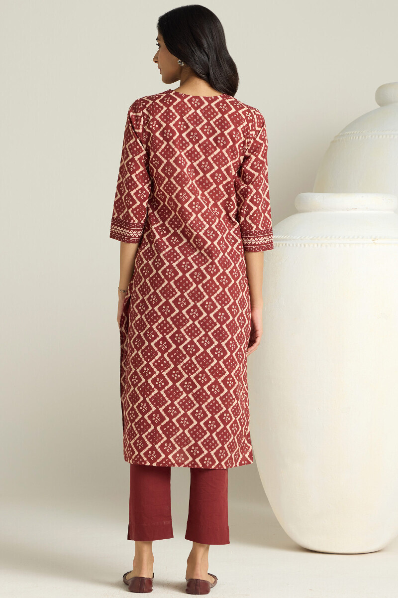 Maroon Printed Straight Cotton Kurta