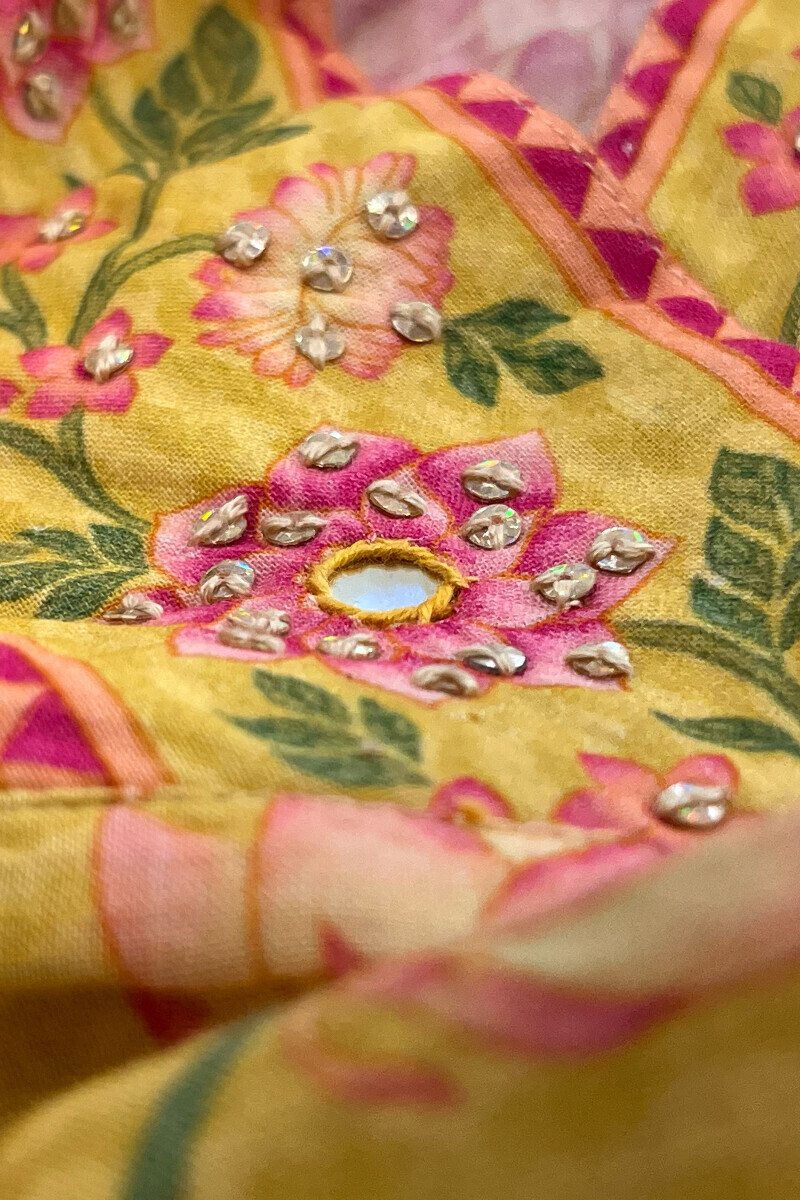 Yellow Printed Straight Cotton Kurta