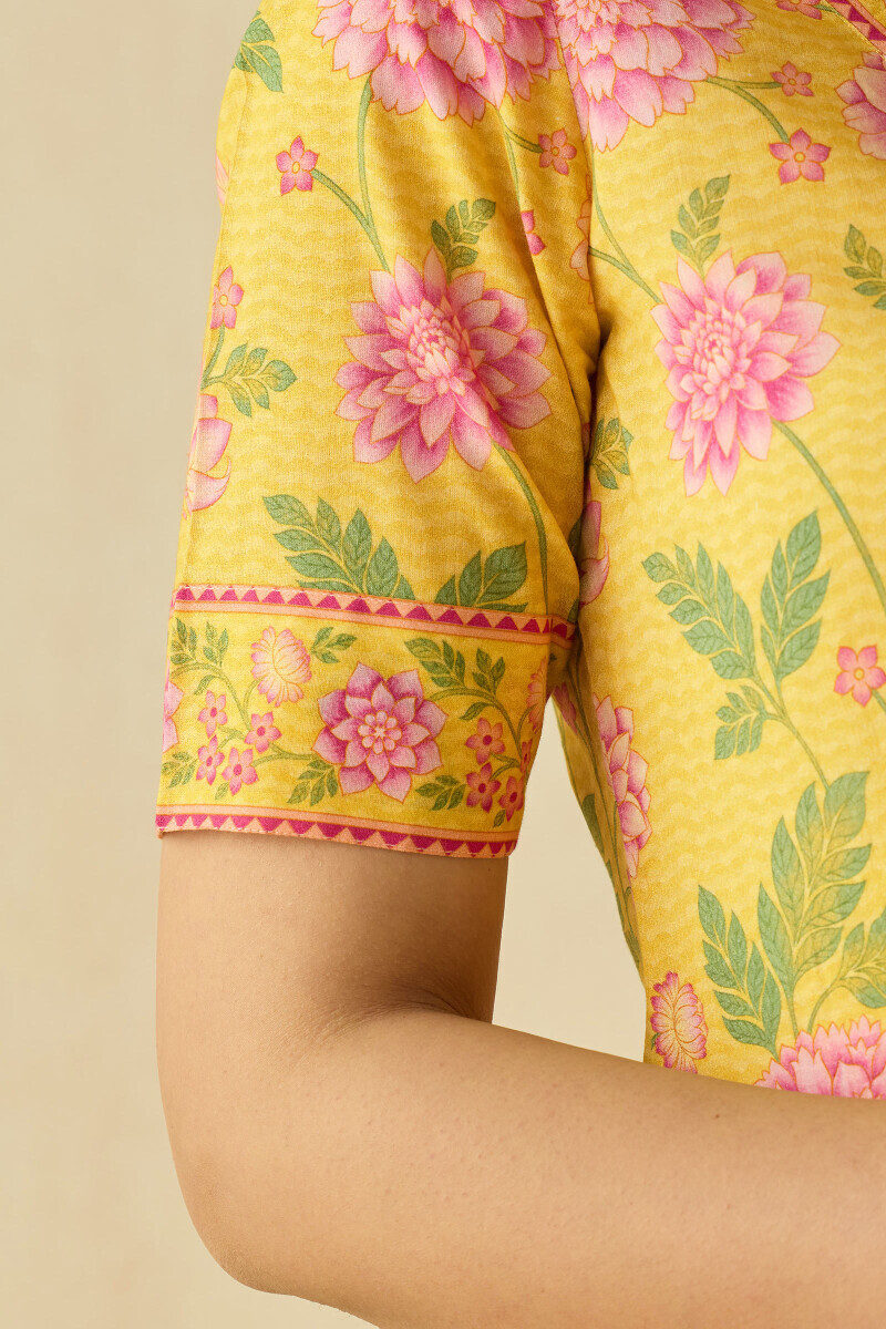 Yellow Printed Straight Cotton Kurta