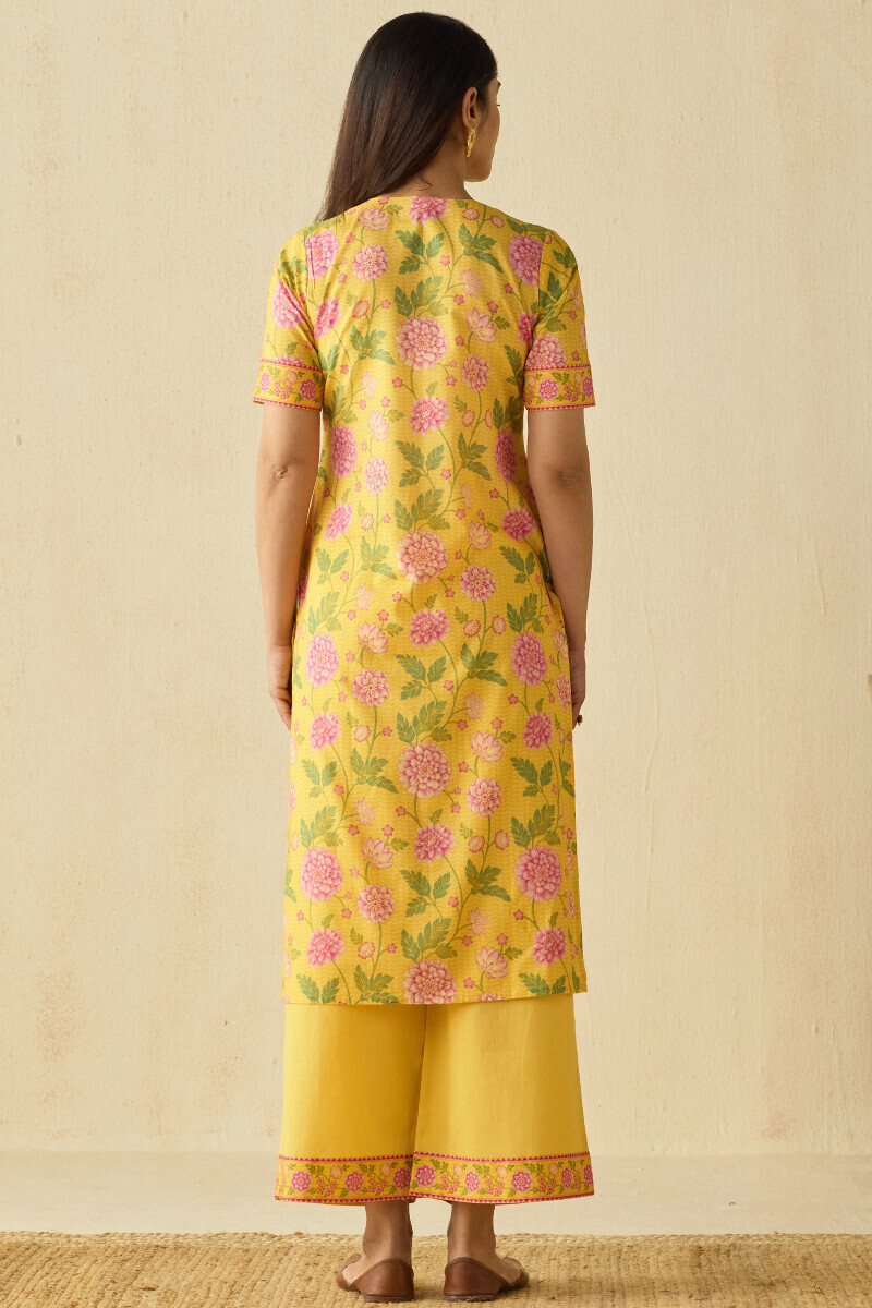 Yellow Printed Straight Cotton Kurta