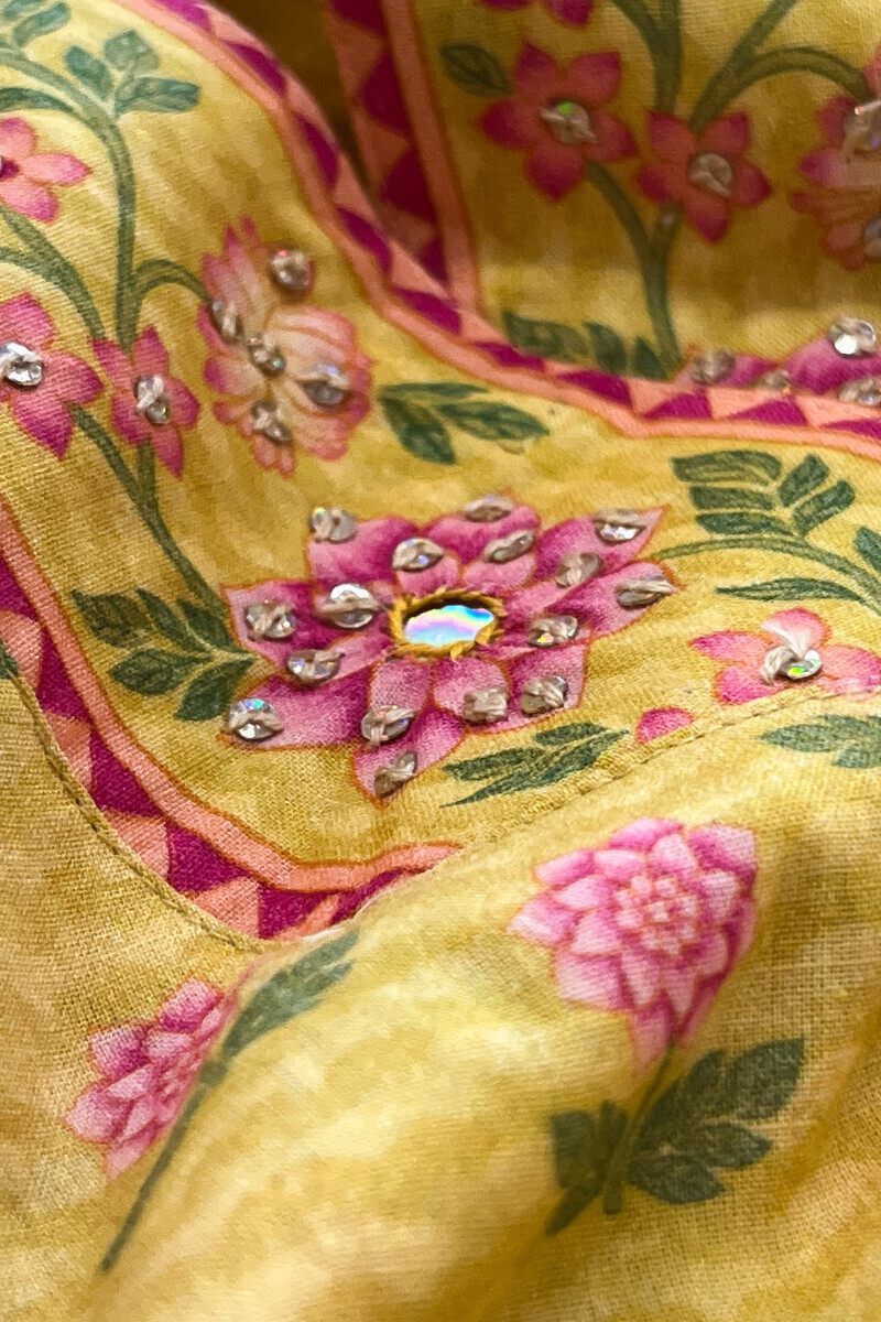 Yellow Printed Straight Cotton Kurta