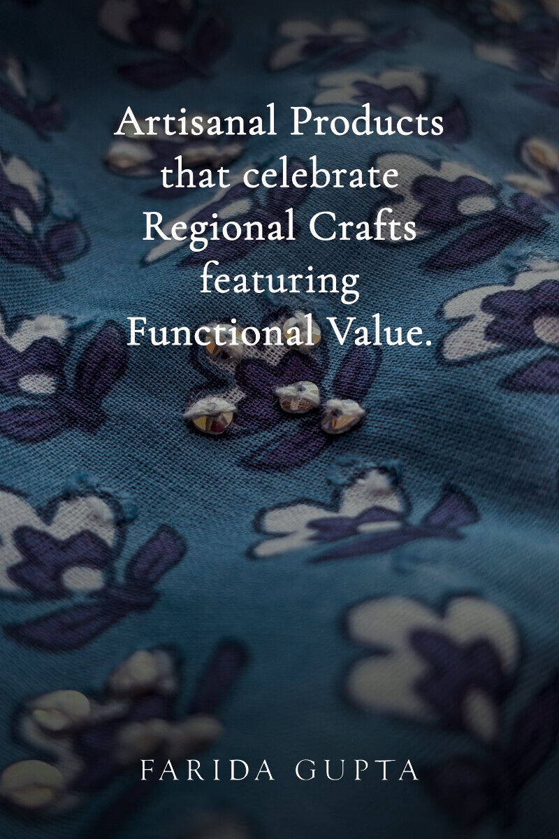 Blue Hand Printed A-Line Cotton Dobby Kurta