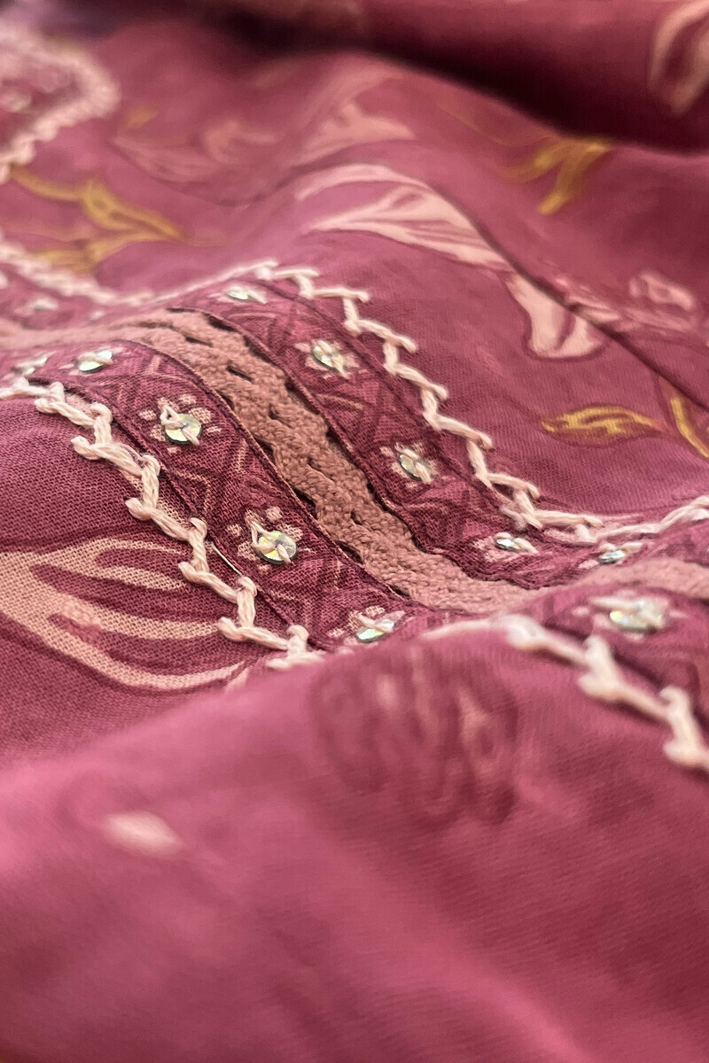Mauve Hand Printed Anarkali Cotton Dobby Kurta