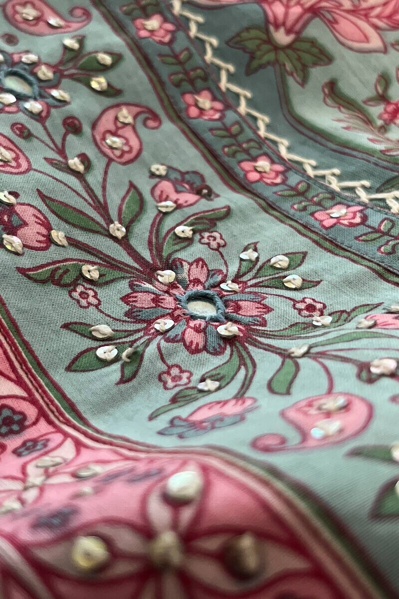 Blue Hand Printed Straight Cotton Kurta
