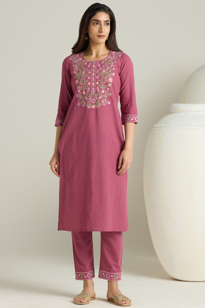 Purple Handcrafted Straight Gauze Slub Kurta