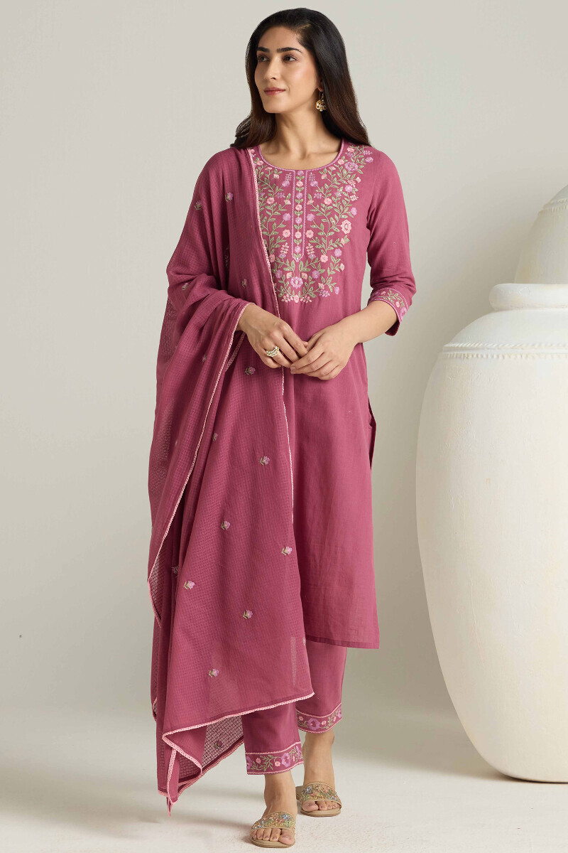 Purple Handcrafted Straight Gauze Slub Kurta