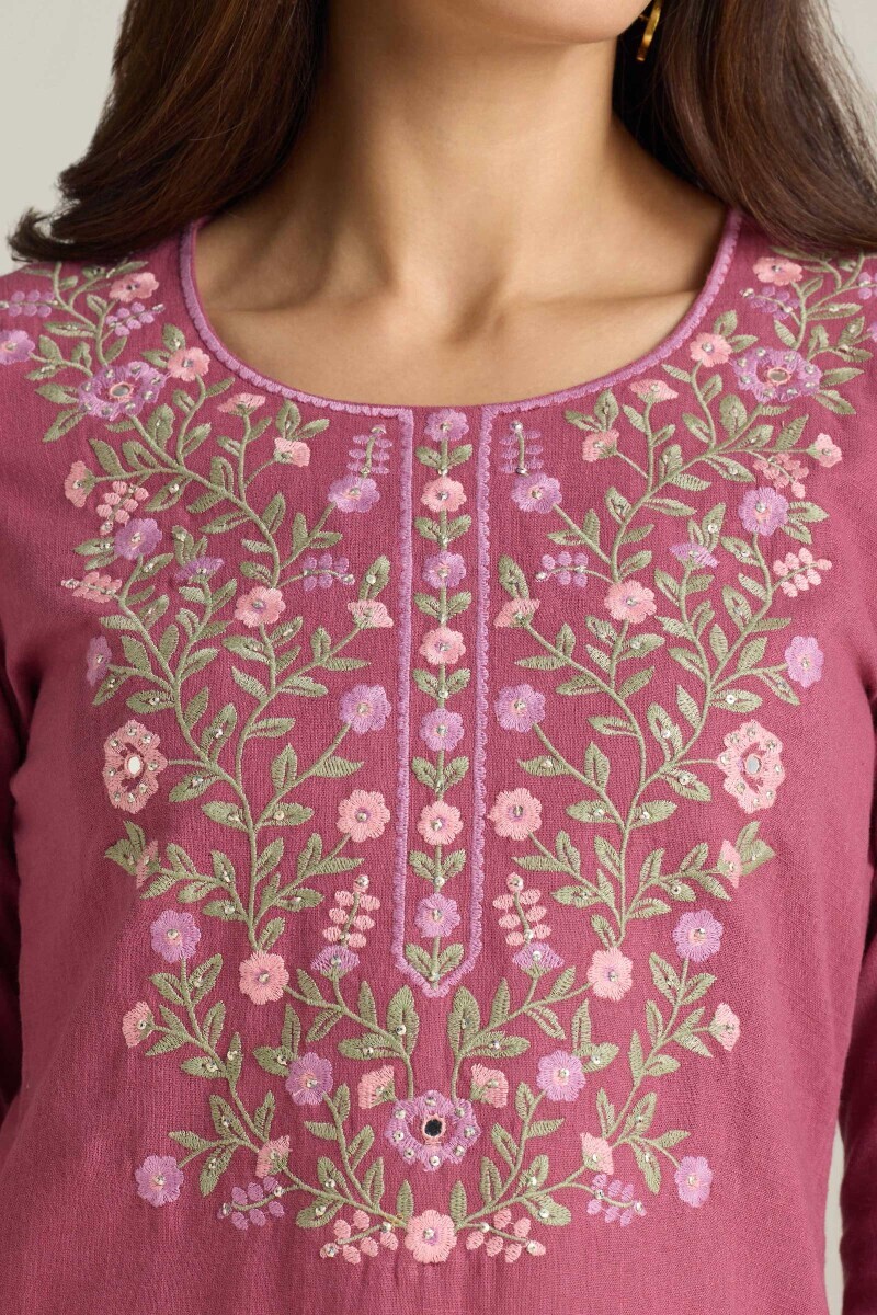 Purple Handcrafted Straight Gauze Slub Kurta