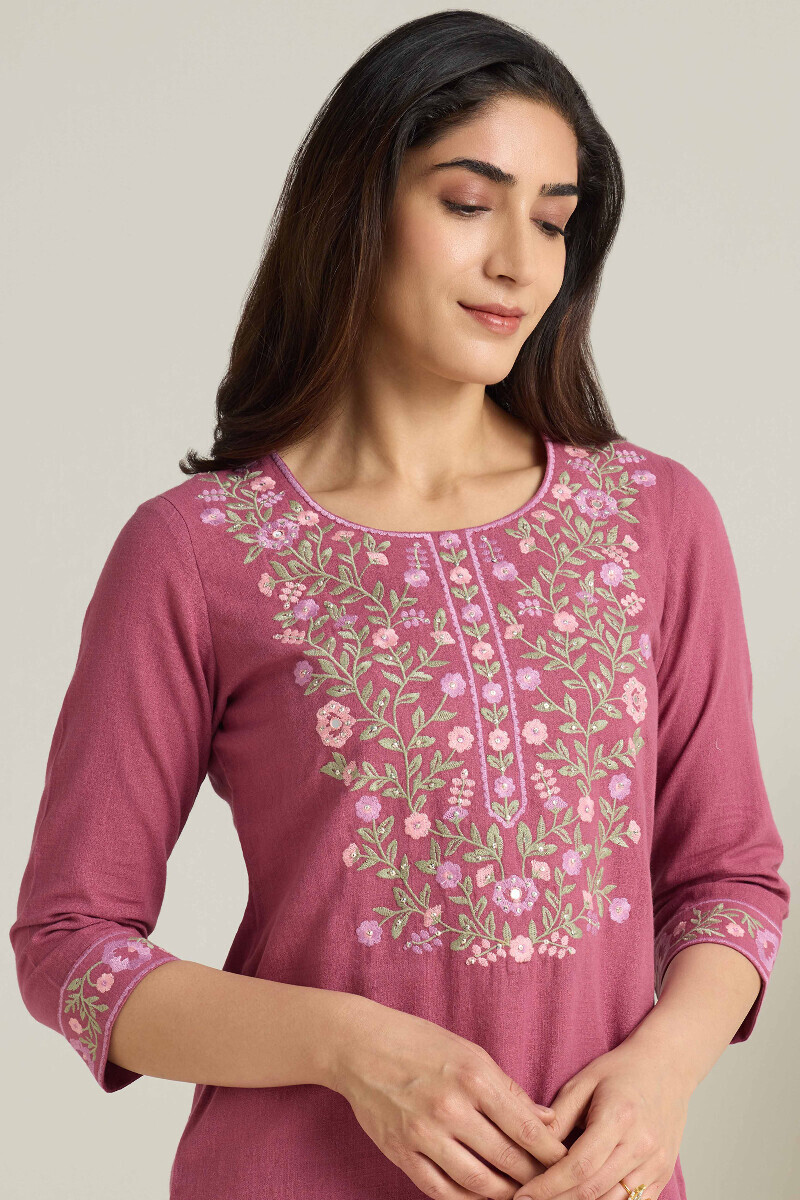 Purple Handcrafted Straight Gauze Slub Kurta