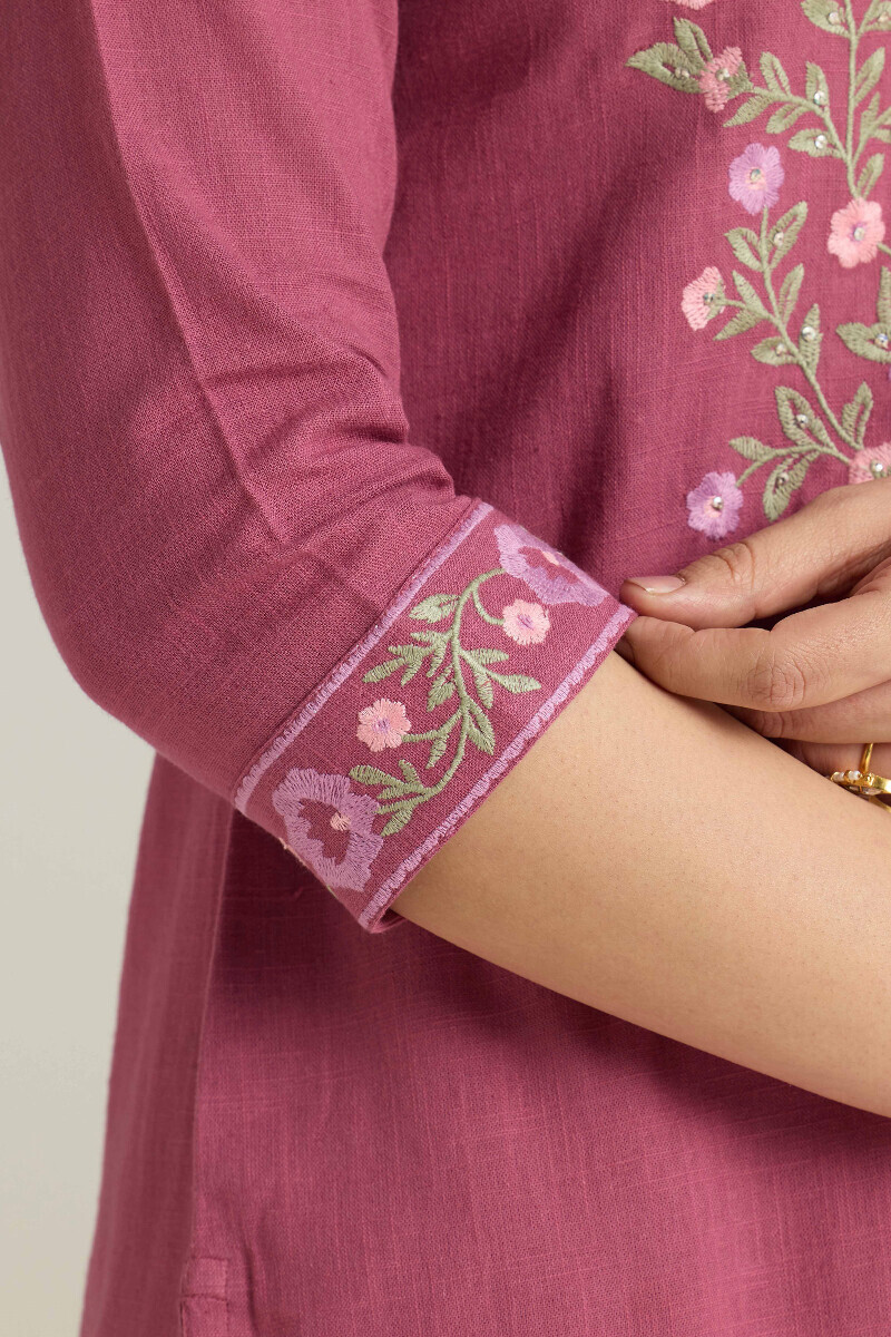 Purple Handcrafted Straight Gauze Slub Kurta