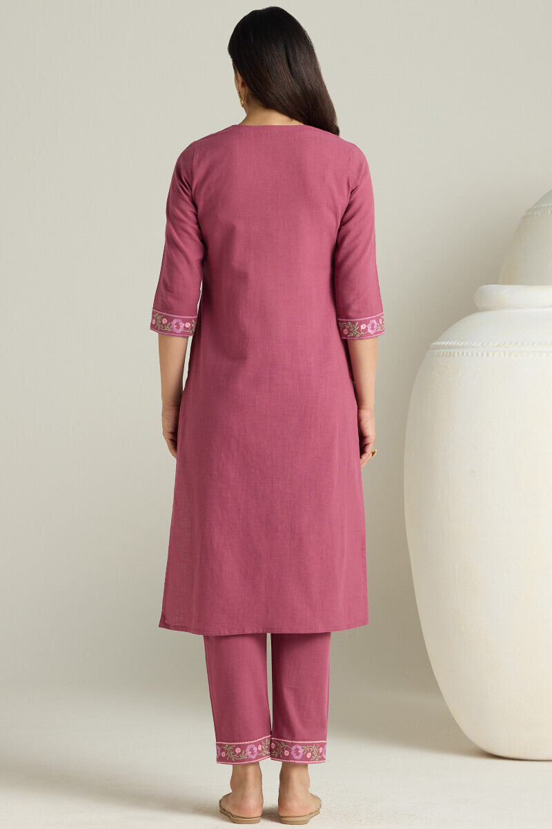 Purple Handcrafted Straight Gauze Slub Kurta