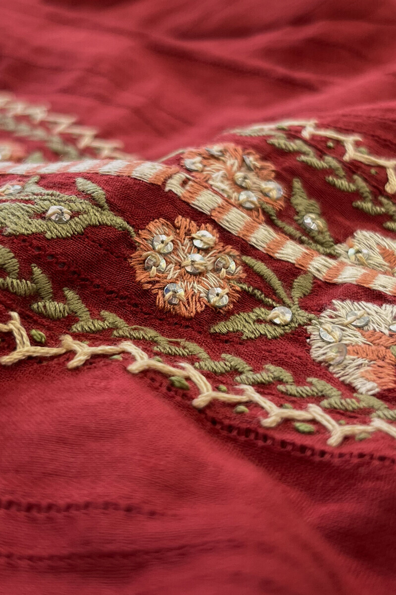 Maroon Handcrafted Straight Cotton Dobby Kurta