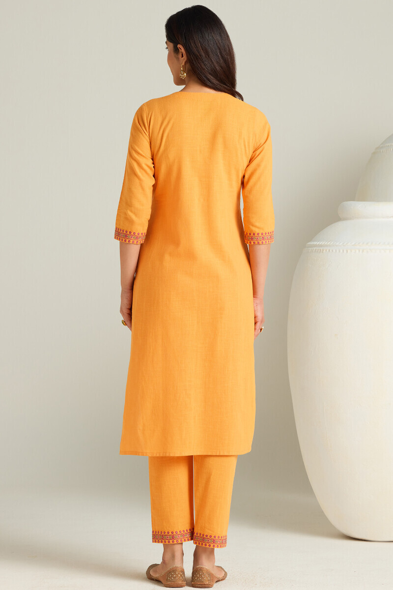 Mustard Handcrafted Straight Gauze Slub Kurta
