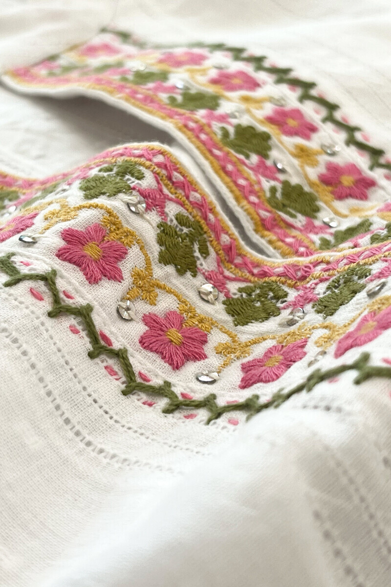 White Handcrafted Straight Cotton Dobby Kurta