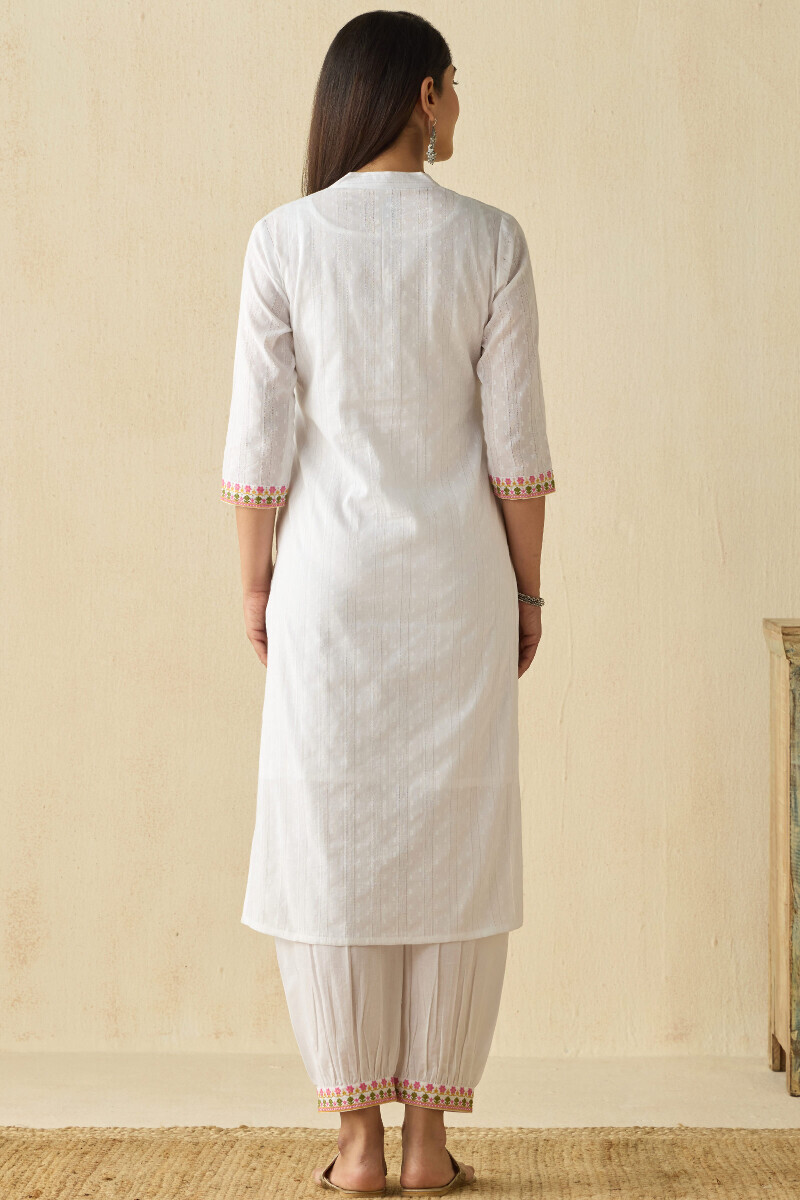White Handcrafted Straight Cotton Dobby Kurta