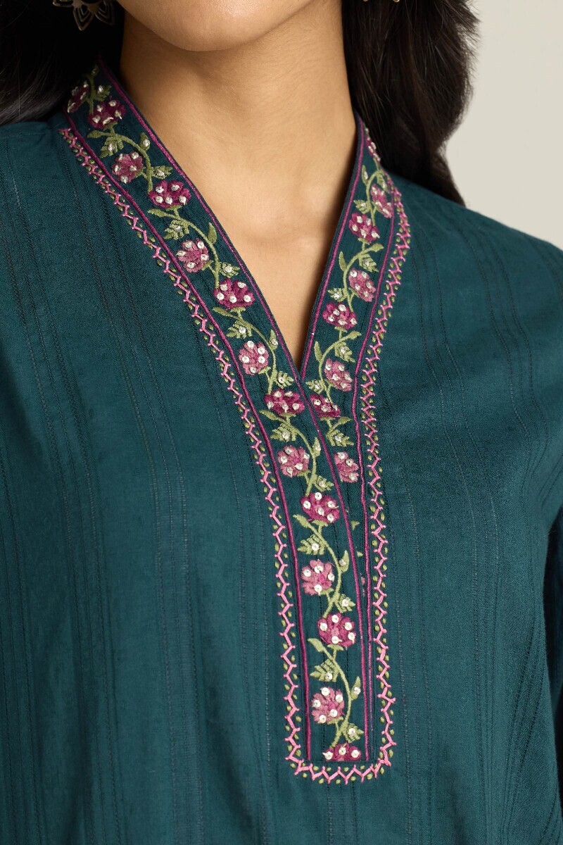 Navy Blue Handcrafted Straight Cotton Dobby Kurta