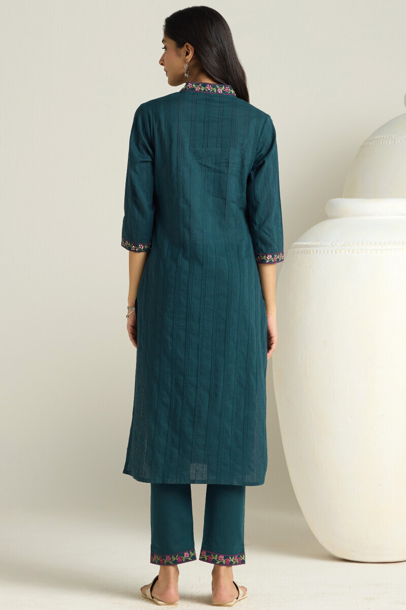 Navy Blue Handcrafted Straight Cotton Dobby Kurta