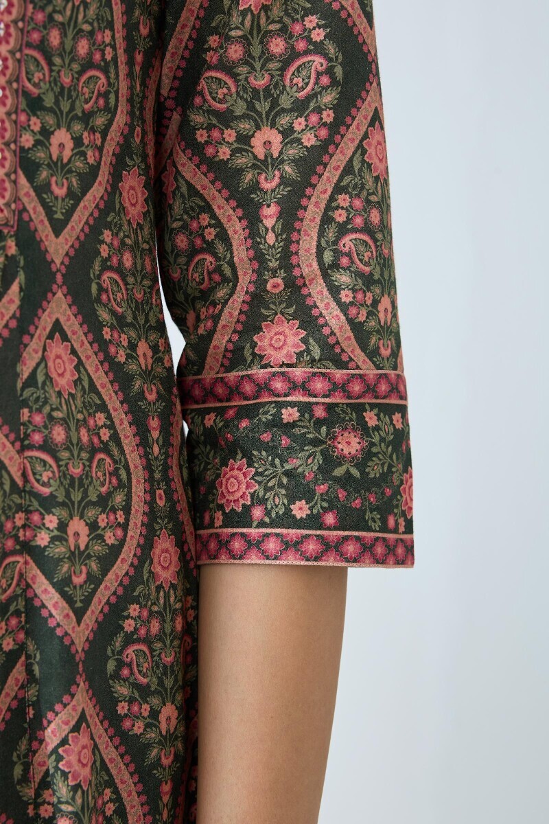 Green Printed A-Line Cotton Kurta