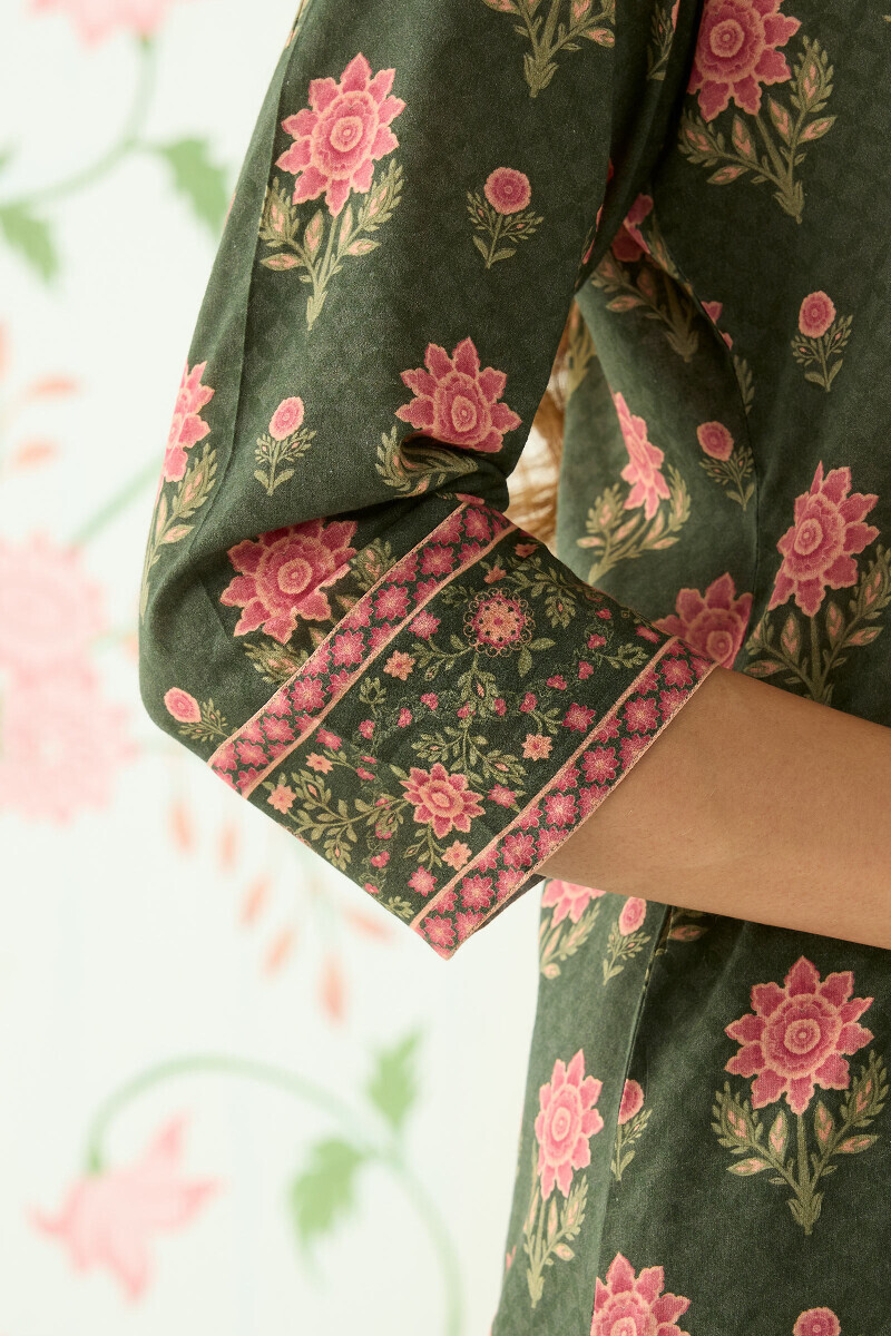 Green Printed Straight Cotton Kurta