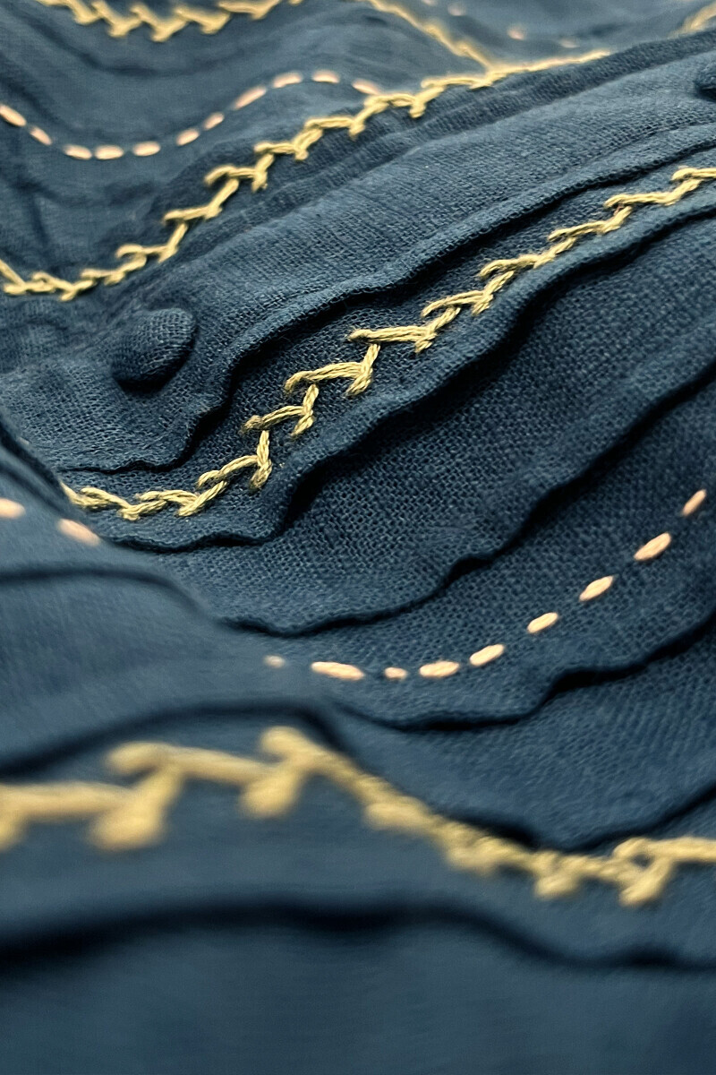 Navy Blue Handcrafted Straight Gauze Slub Kurta
