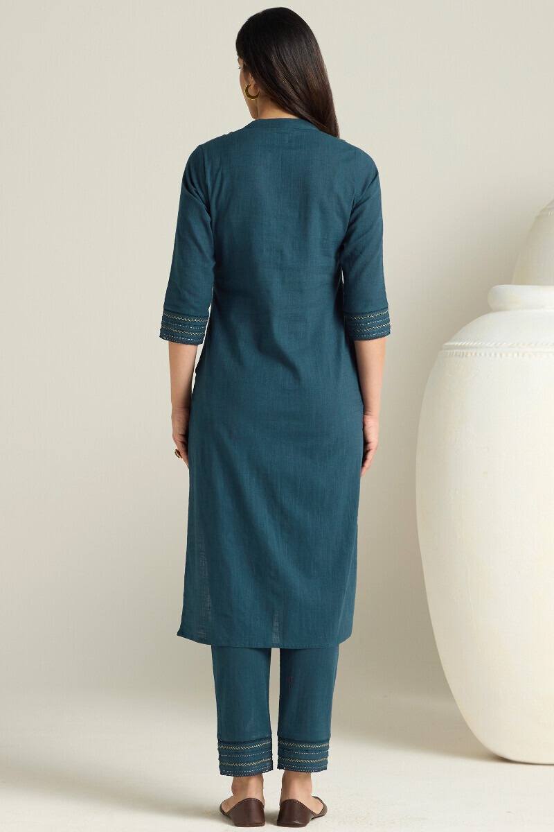Navy Blue Handcrafted Straight Gauze Slub Kurta