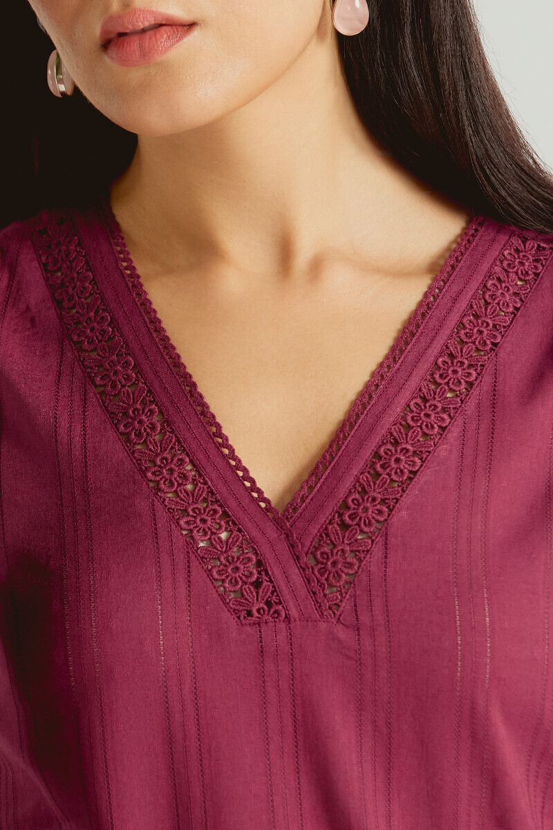 Pink Handcrafted Straight Cotton Dobby Kurta