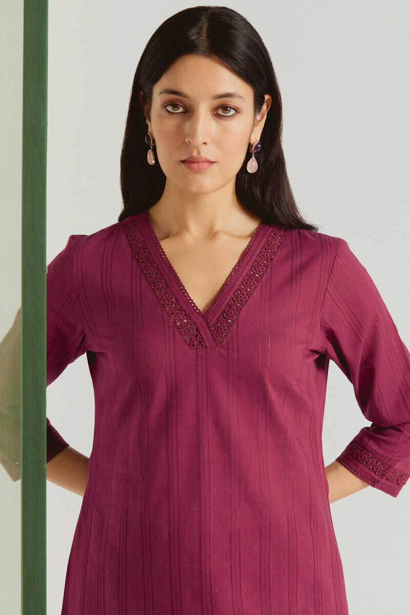 Pink Handcrafted Straight Cotton Dobby Kurta