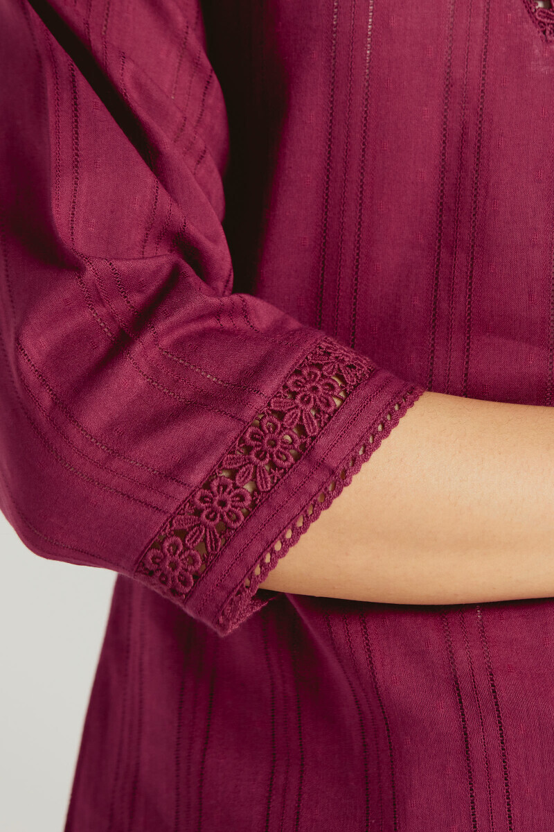 Pink Handcrafted Straight Cotton Dobby Kurta