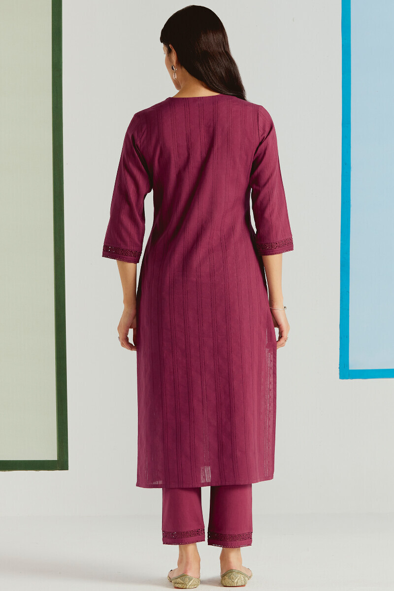 Pink Handcrafted Straight Cotton Dobby Kurta