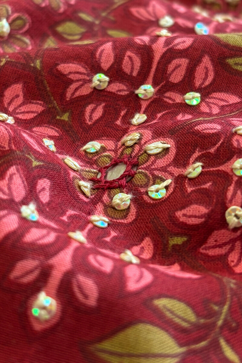 Maroon Hand Printed A-Line Cotton Kurta