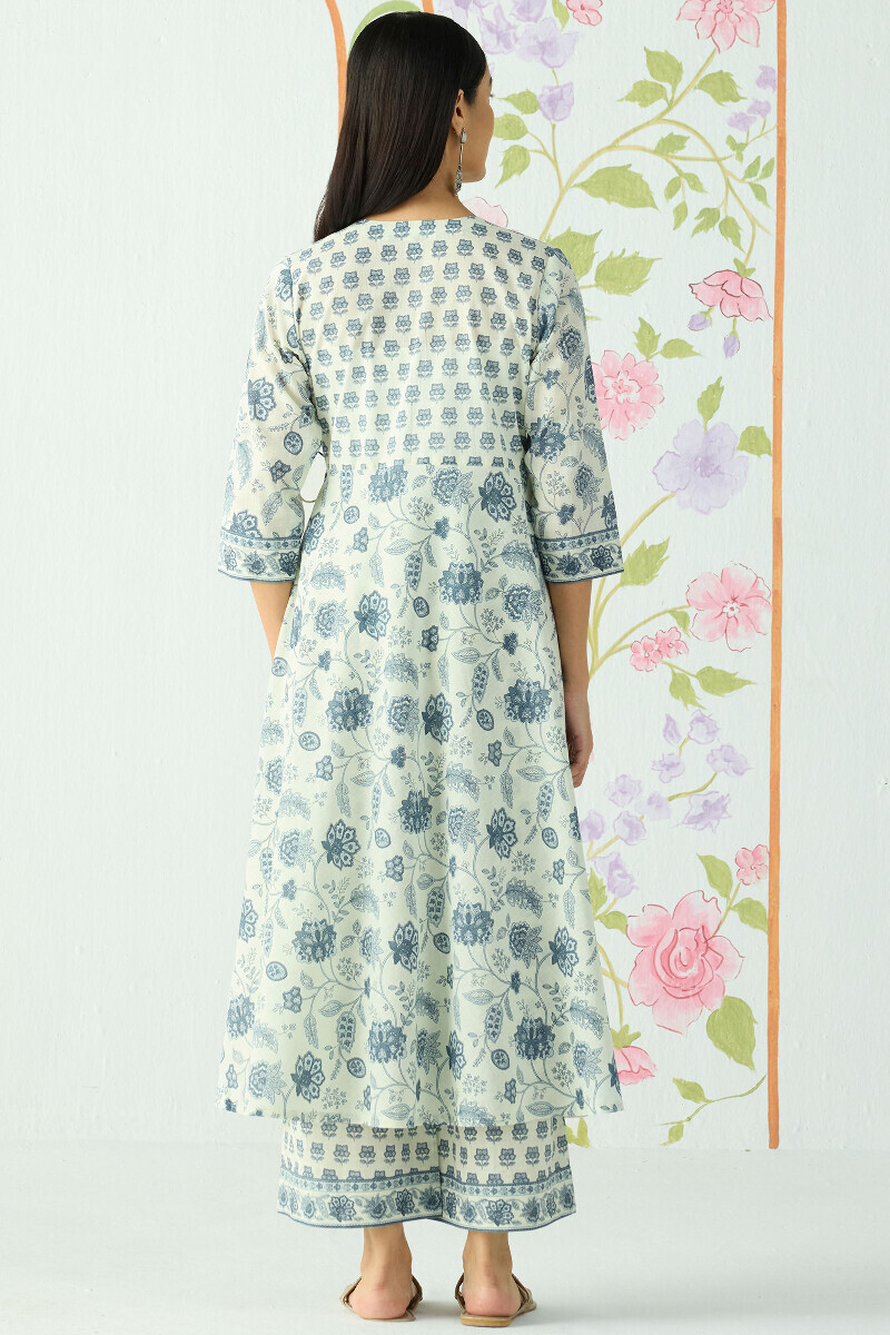 Off-White Hand Printed Angrakha Cotton Slub Kurta