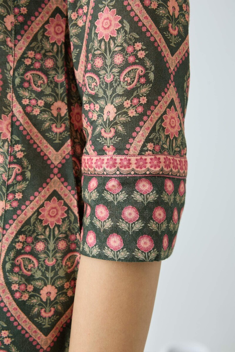 Green Printed Straight Cotton Kurta