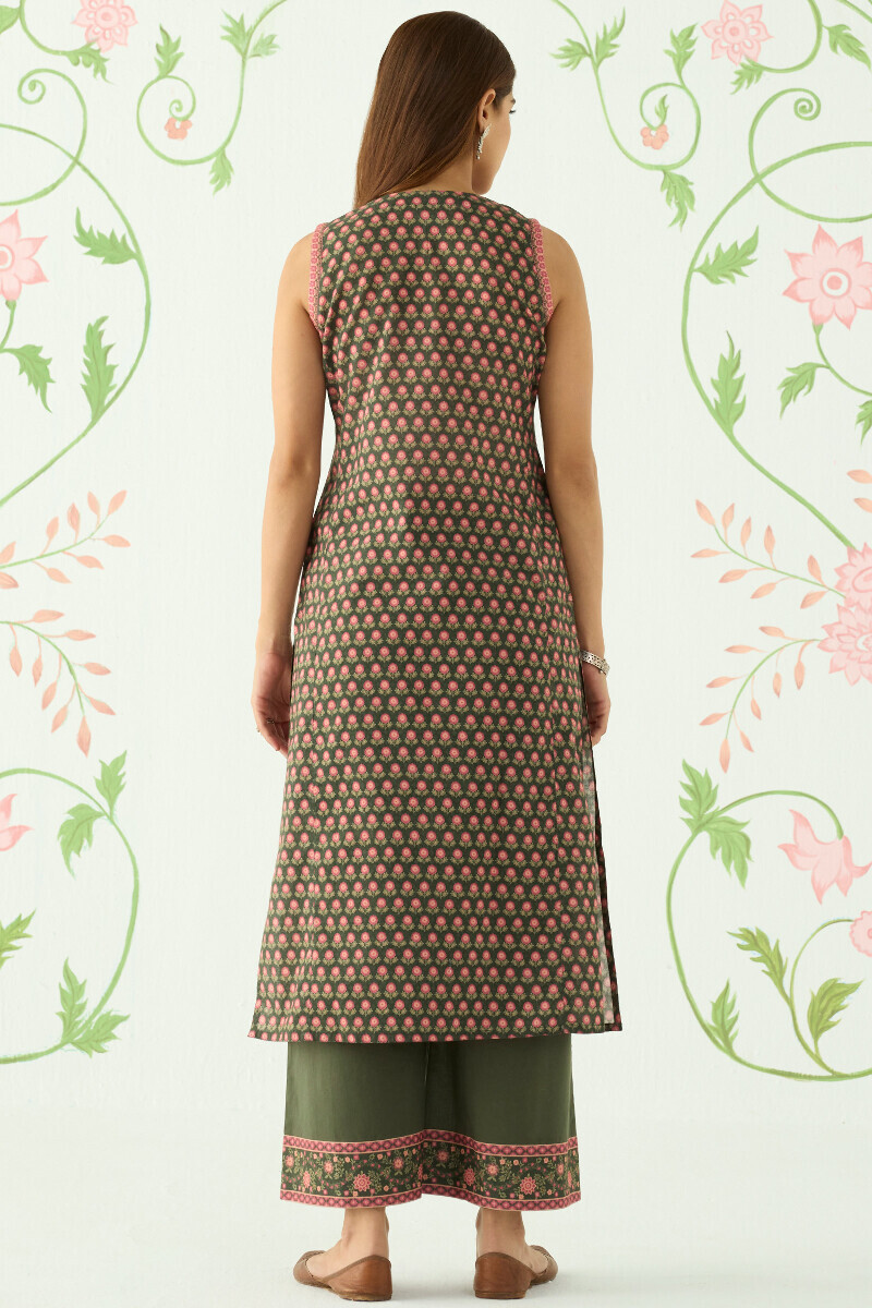 Green Printed Straight Cotton Kurta