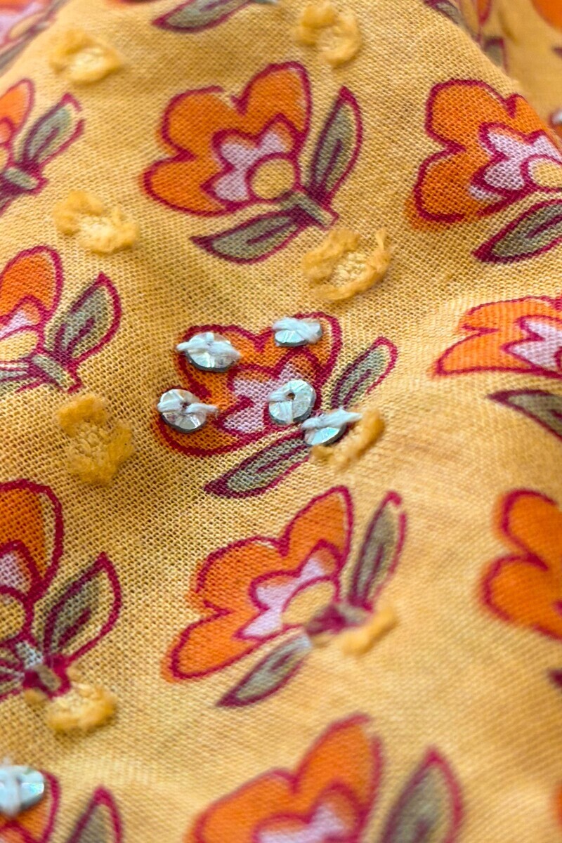 Mustard Hand Printed Straight Cotton Dobby Kurta