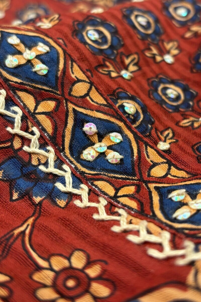 Maroon Hand Printed A-Line Cotton Dobby Kurta