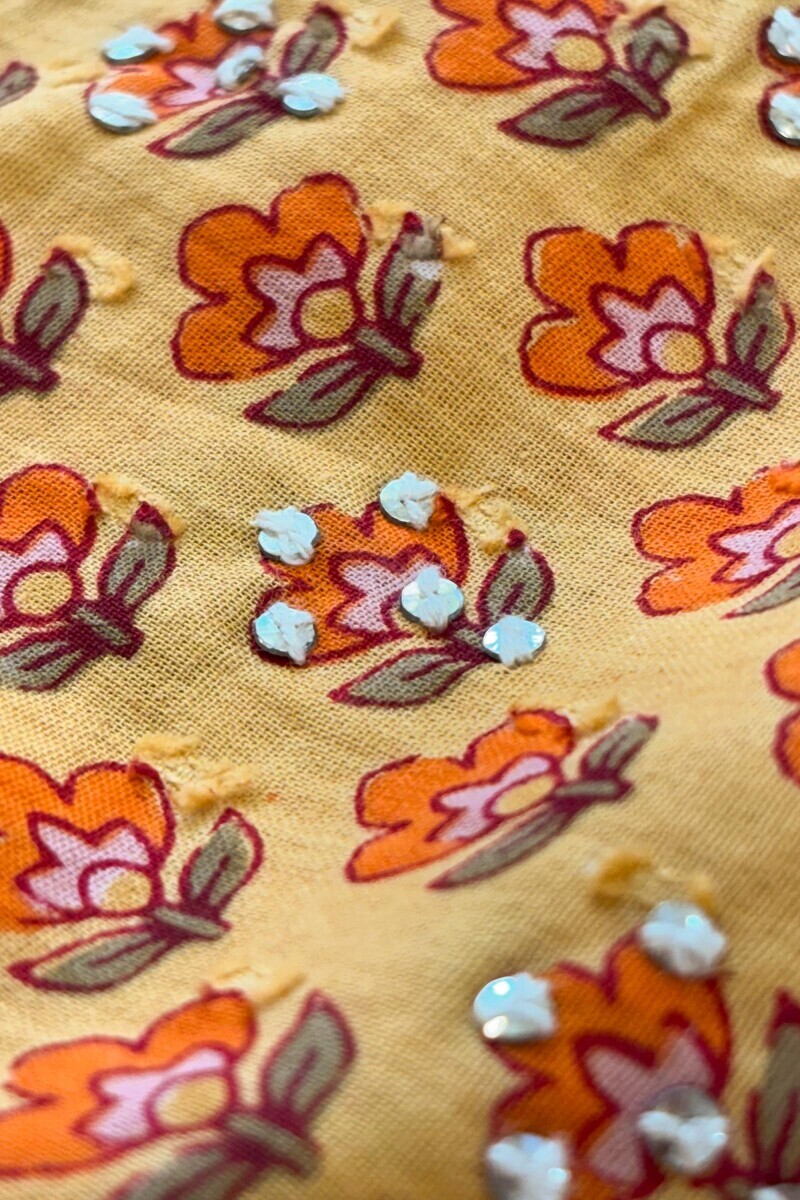 Mustard Hand Printed A-Line Cotton Dobby Kurta