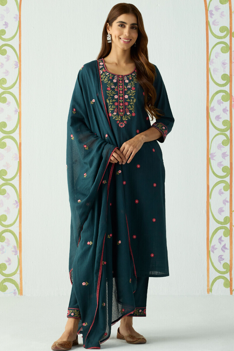 Navy Blue Handcrafted Straight Gauze Slub Kurta