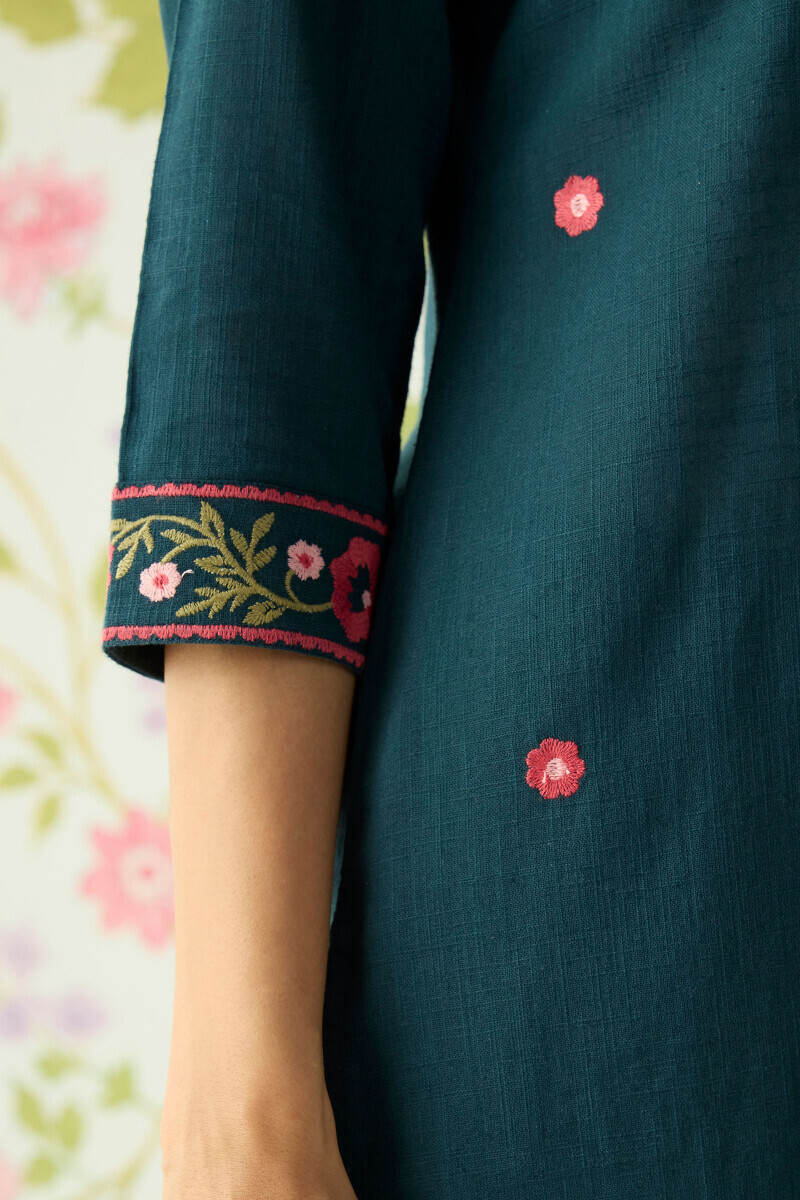 Navy Blue Handcrafted Straight Gauze Slub Kurta