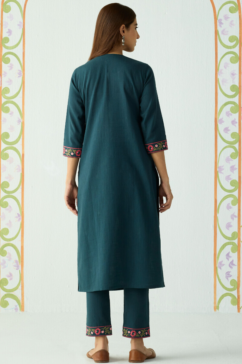 Navy Blue Handcrafted Straight Gauze Slub Kurta