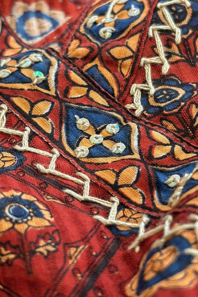 Maroon Hand Printed Angrakha Cotton Dobby Kurta