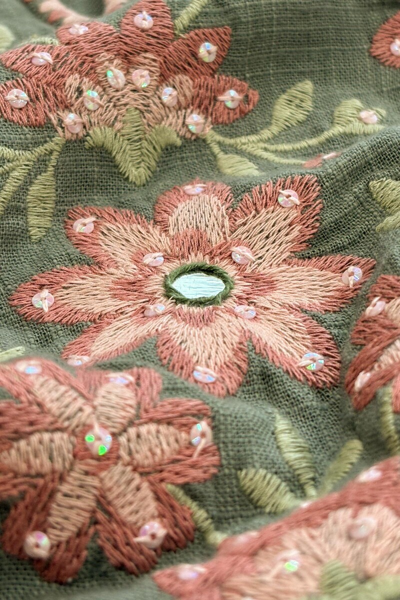 Green Handcrafted Straight Gauze Slub Kurta