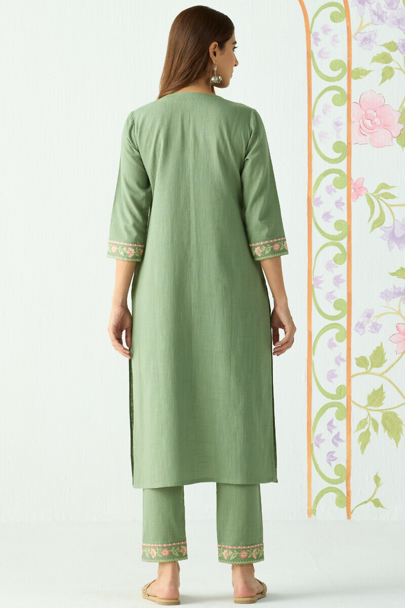 Green Handcrafted Straight Gauze Slub Kurta
